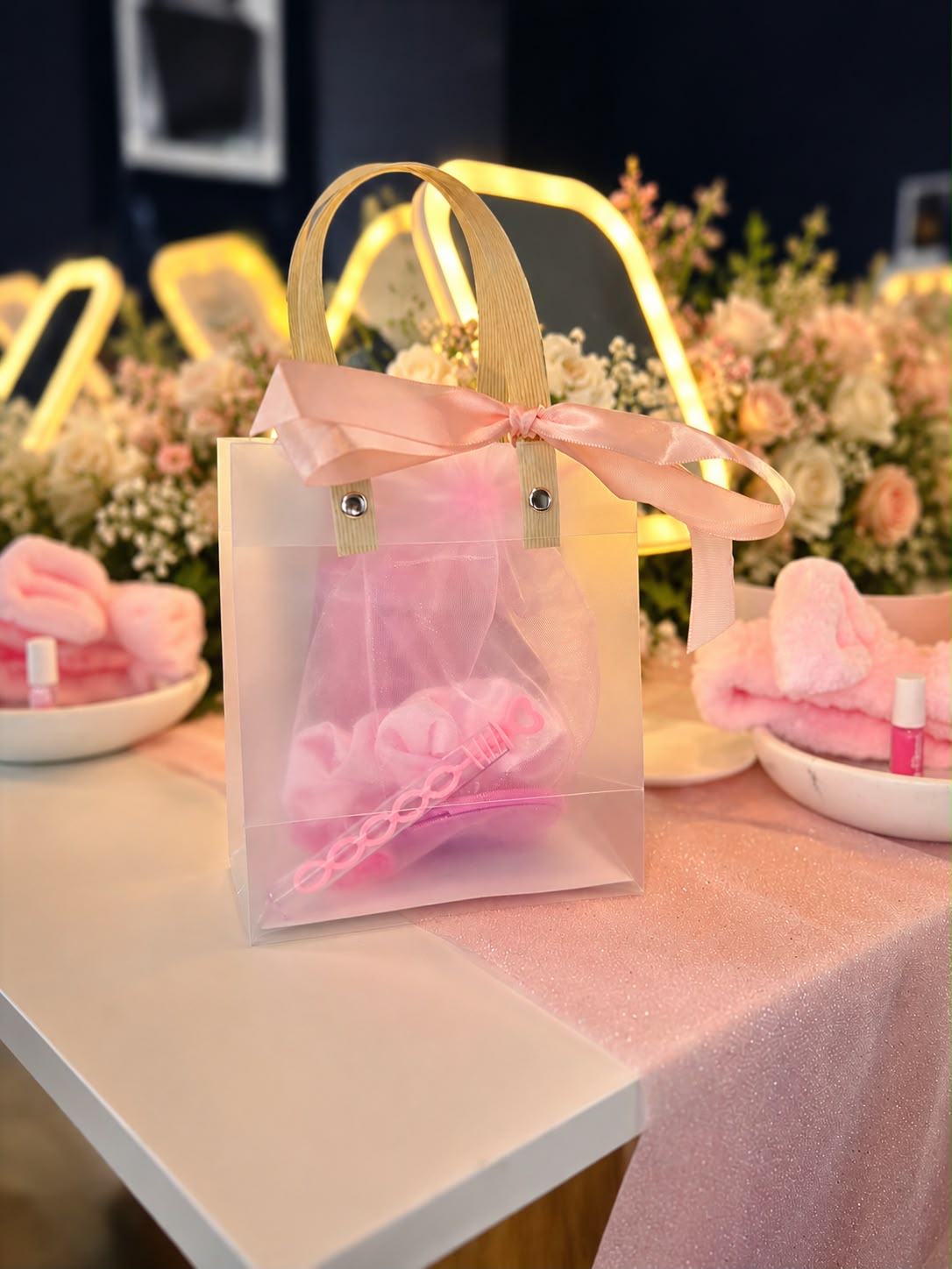 Styled Luxe Party Bag from The Little Luxe Co shown with spa-party decor.